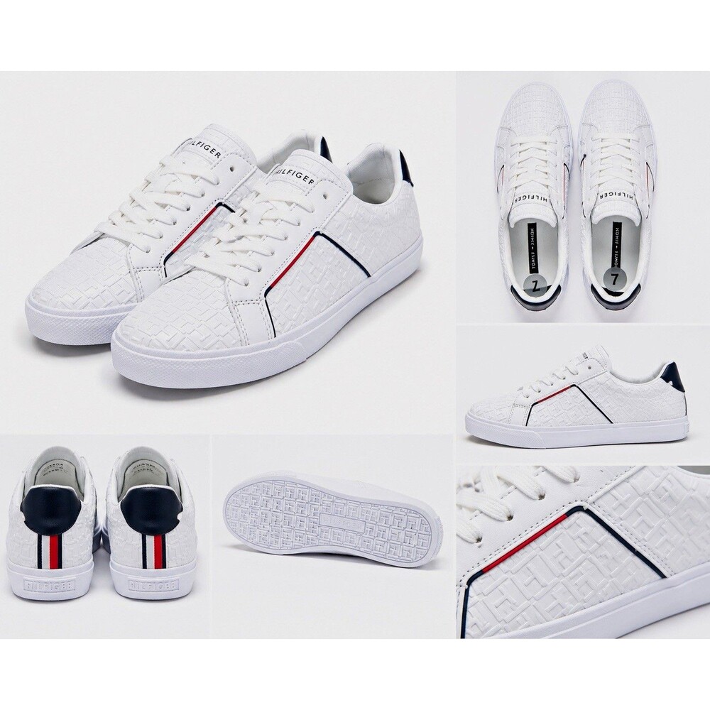 Tommy Hilfiger Men's White Monogram Low Top Lace-Up Athletic Sneaker